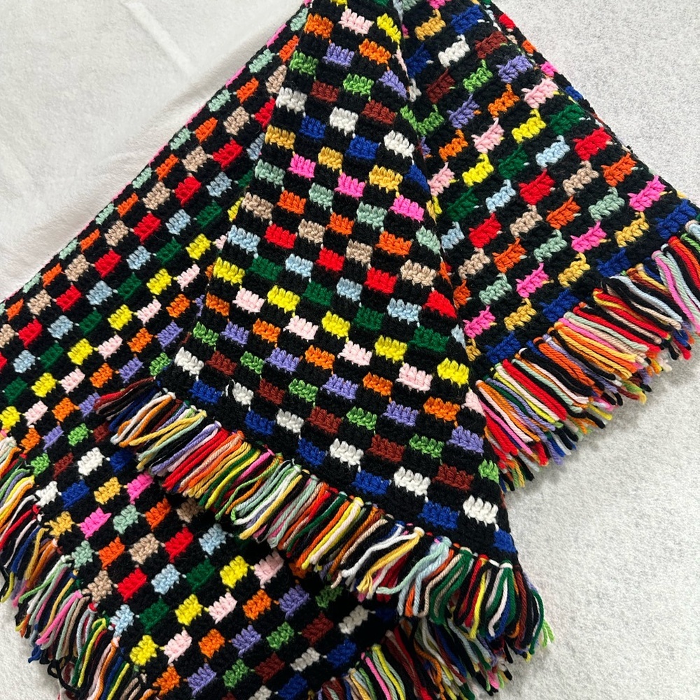Handmade Crochet Fringe Multicolored Afghan Throw  Blanket 47x65